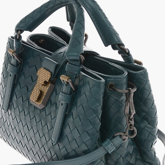 BOTTEGA VENETA Roma Intrecciato Nappa Bag Dark Teal EUC - Picture 15 of 16